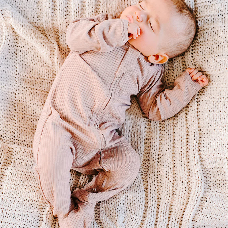 Organic Rib Zipsuit with Footies & Mittens