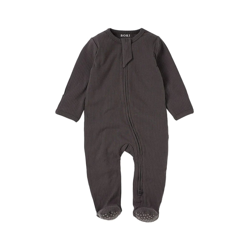 Organic Rib Zipsuit with Footies & Mittens
