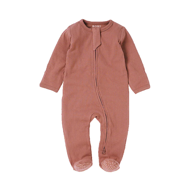 Organic Rib Zipsuit with Footies & Mittens