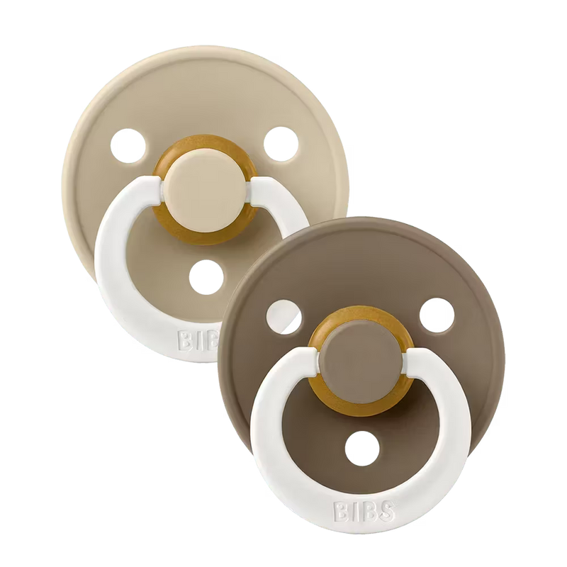 BIBS Colour GLOW Pacifiers 2 Pack | Vanilla / Dark Oak