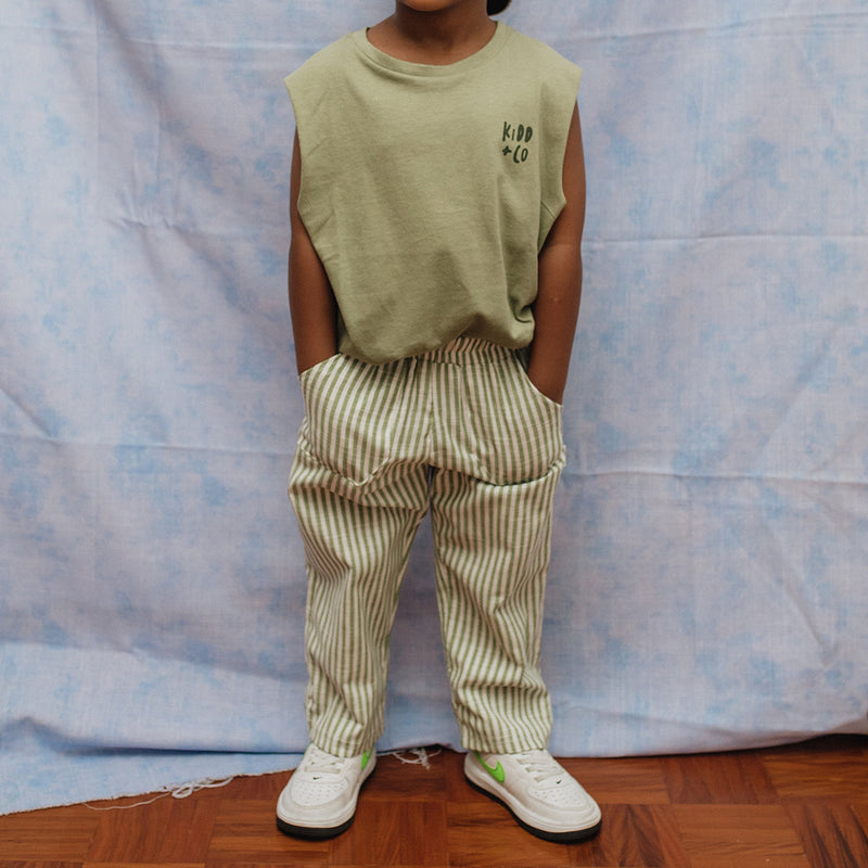 Stripe Linen Pants | Green