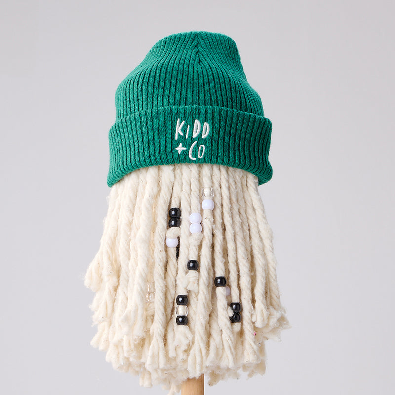 Knit Beanies | Green & Cream