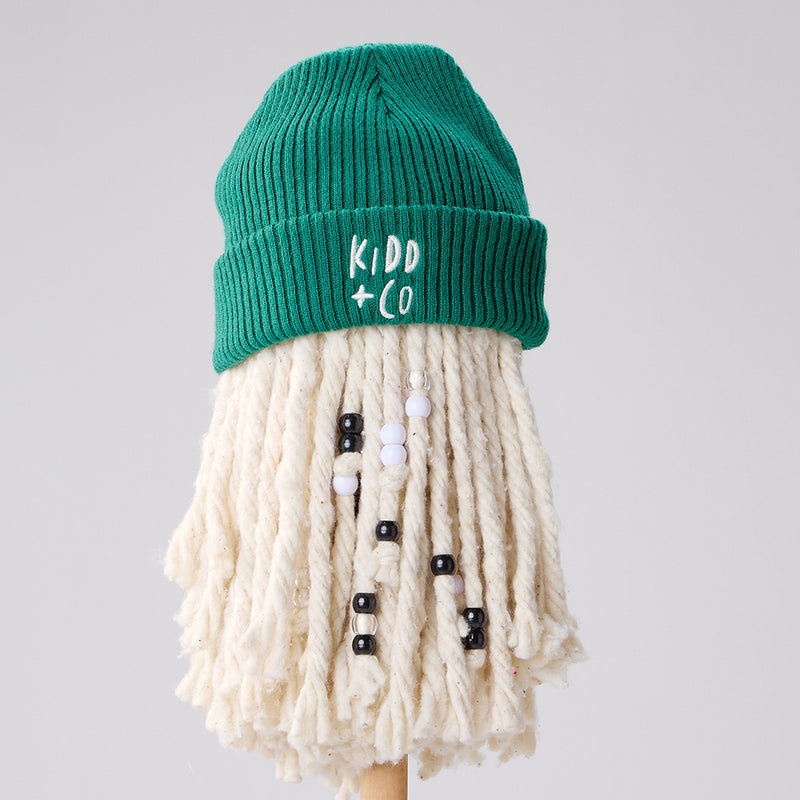 Knit Beanies | Green & Cream