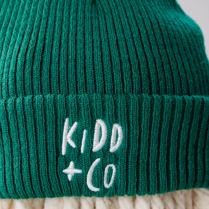 Knit Beanies | Green & Cream
