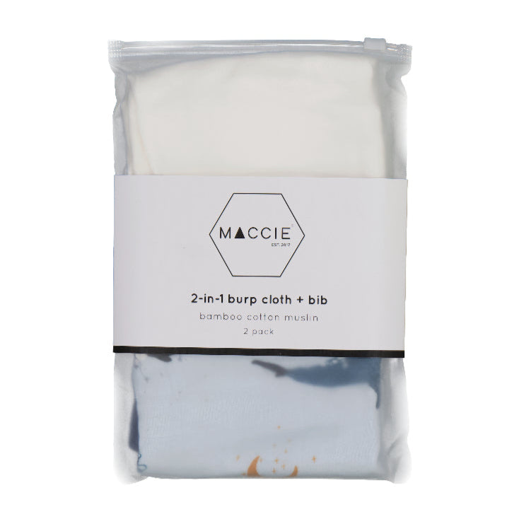 2-in-1 Burp Cloth + Bibs | Whale + White