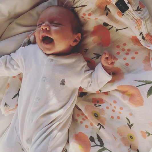 Bamboo Muslin Swaddle Baby Blanket | Pink Poppy Flowers