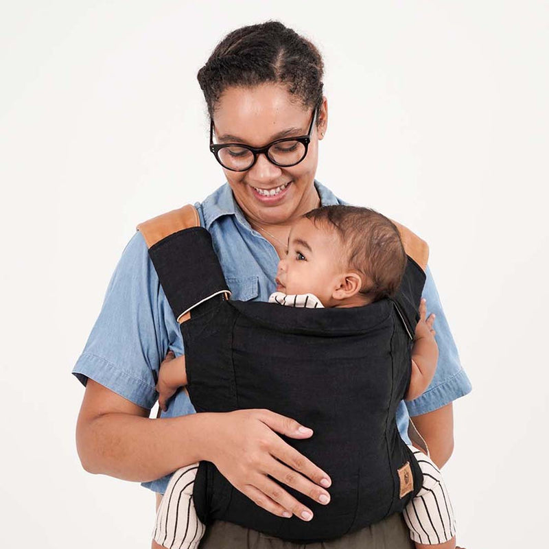 CLASSIC CARRY - Black Linen & Toffee Leather