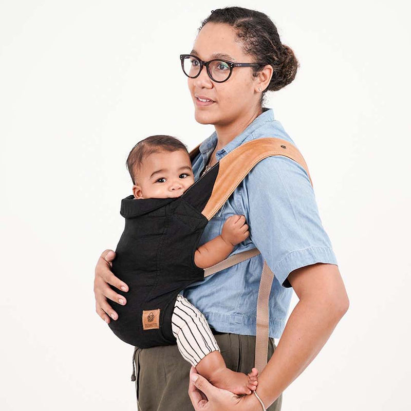 CLASSIC CARRY - Black Linen & Toffee Leather