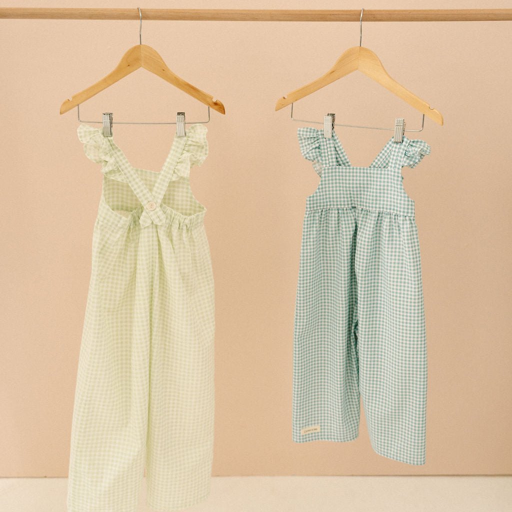 Gingham Romper Frill Sleeve- Turquoise