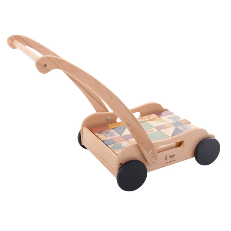 Wooden Toy Block Push Cart | 32 Piece Set