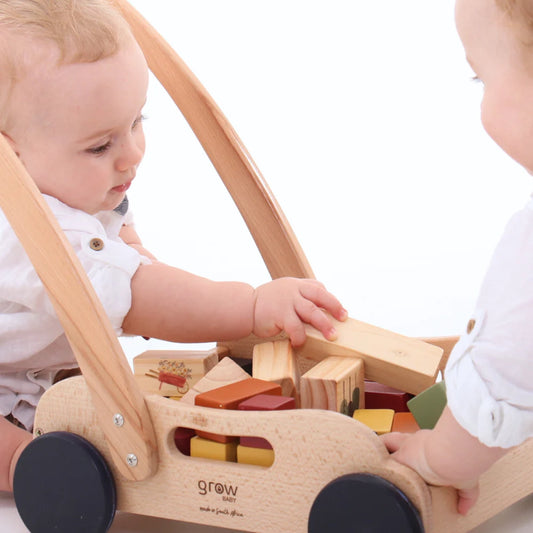 Wooden Toy Block Push Cart | 32 Piece Set