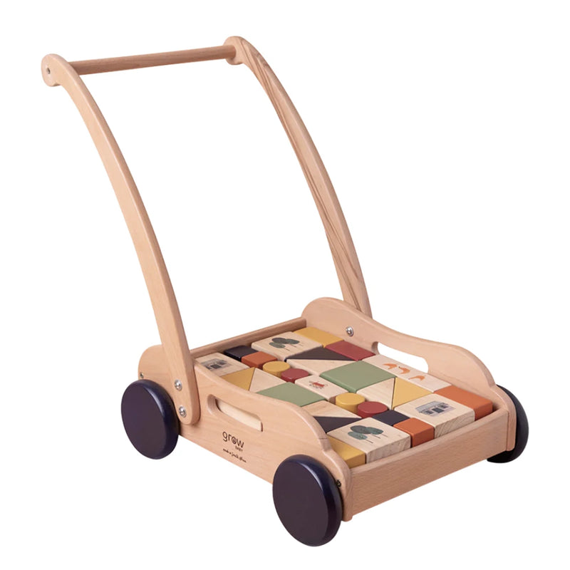 Wooden Toy Block Push Cart | 32 Piece Set