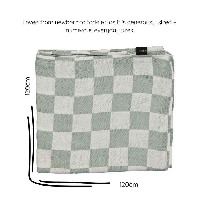 Bamboo Muslin Swaddle Baby Blanket | Sage Green Checkered