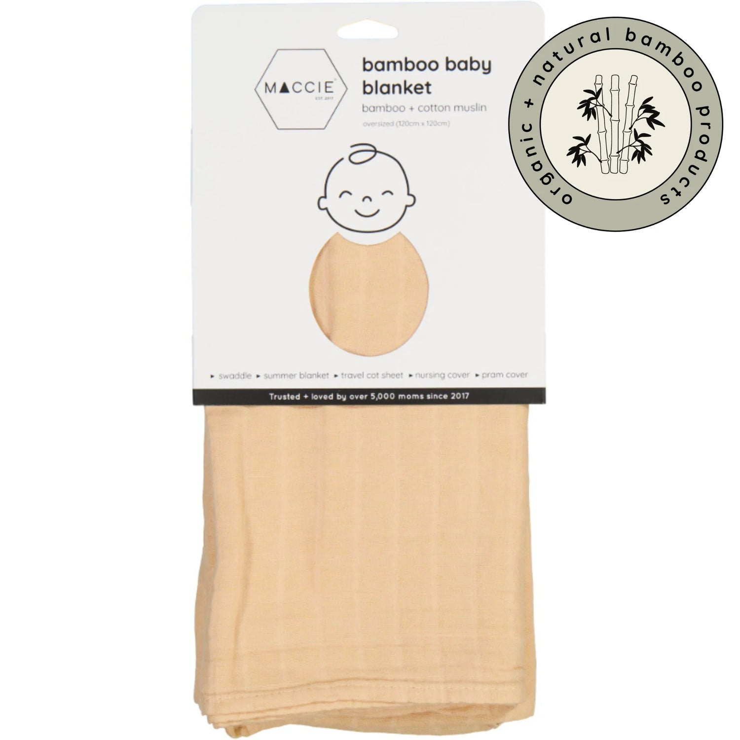 Bamboo Muslin Swaddle Baby Blanket | Beige