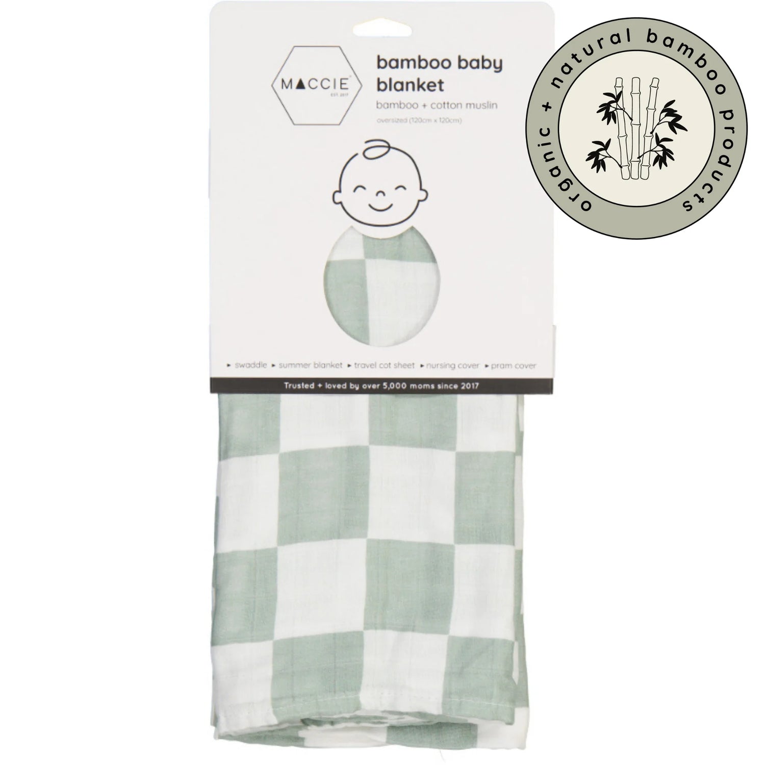 Bamboo Muslin Swaddle Baby Blanket | Sage Green Checkered