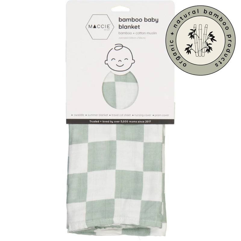 Bamboo Muslin Swaddle Baby Blanket | Sage Green Checkered