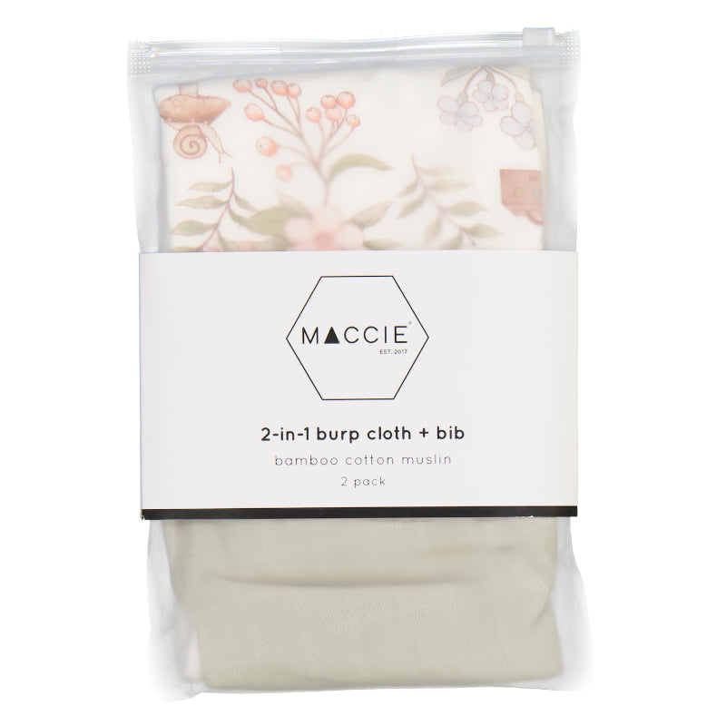 2-in-1 Burp Cloth + Bibs | Secret Garden + Sage