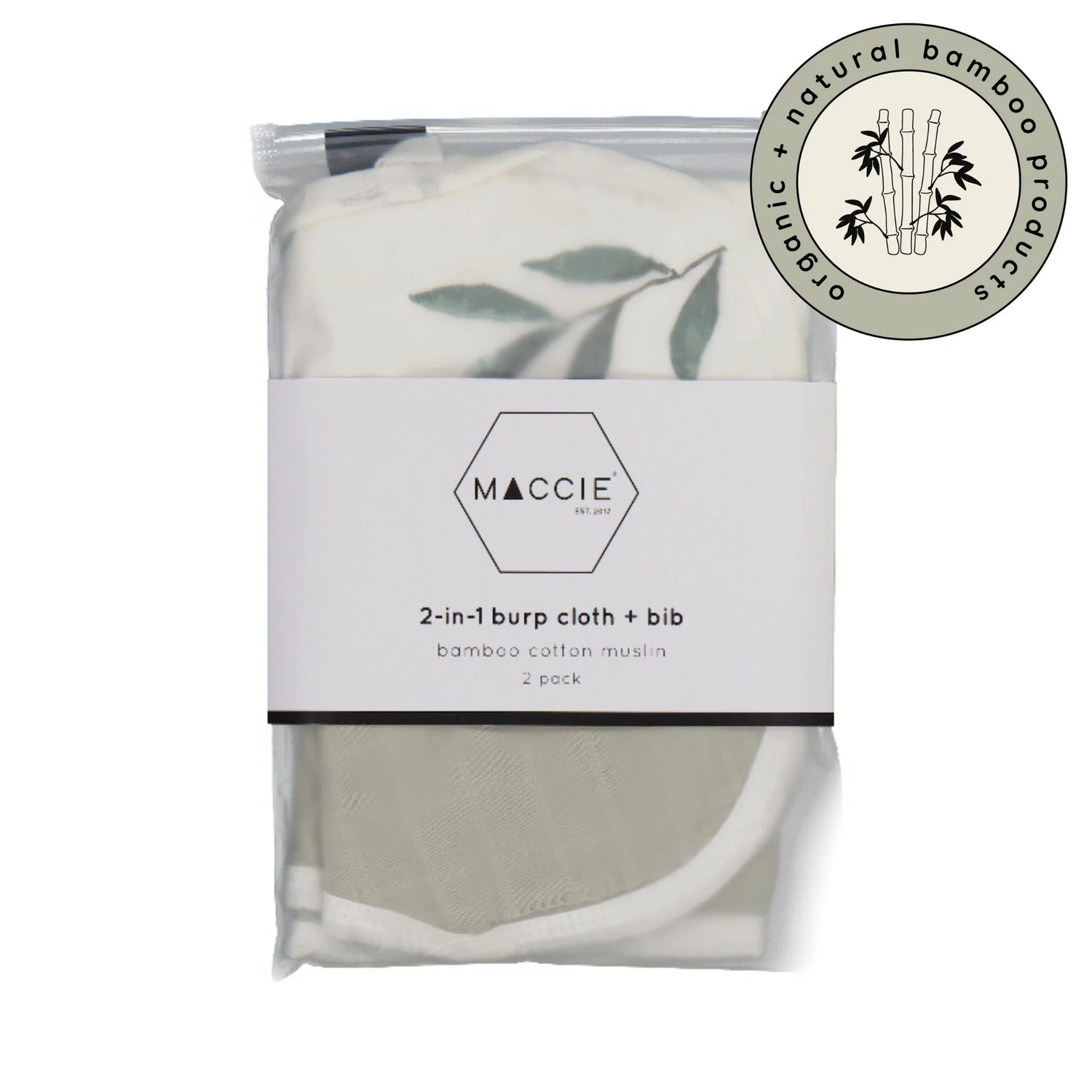 2-in-1 Burp Cloth + Bibs | Green Leaves + White