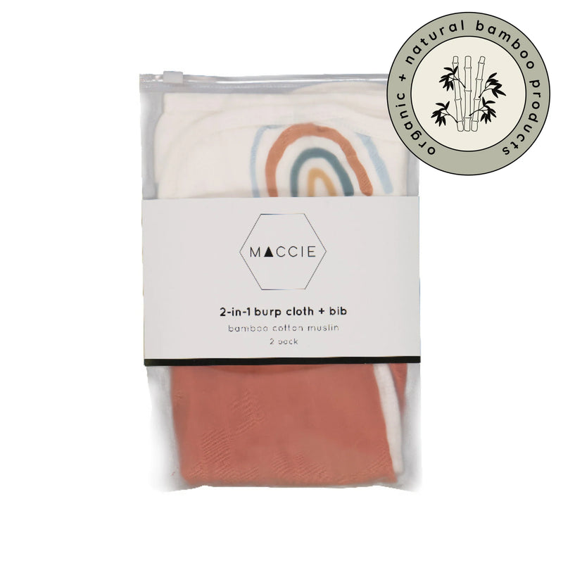 2-in-1 Burp Cloth + Bibs | Rainbow + Rust