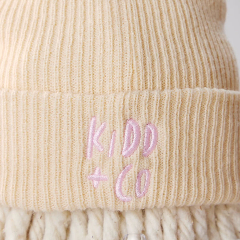 Knit Beanies | Beige & Pink