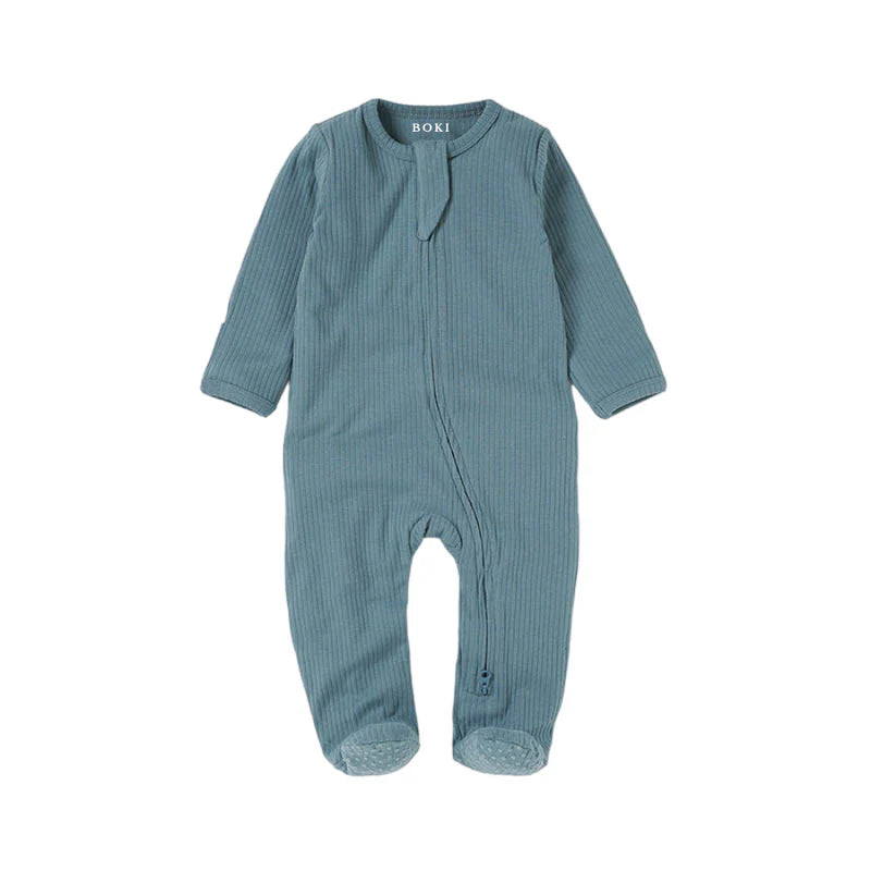 Organic Rib Zipsuit with Footies & Mittens