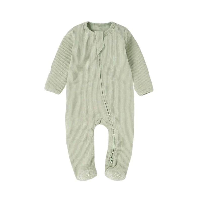 Organic Rib Zipsuit with Footies & Mittens