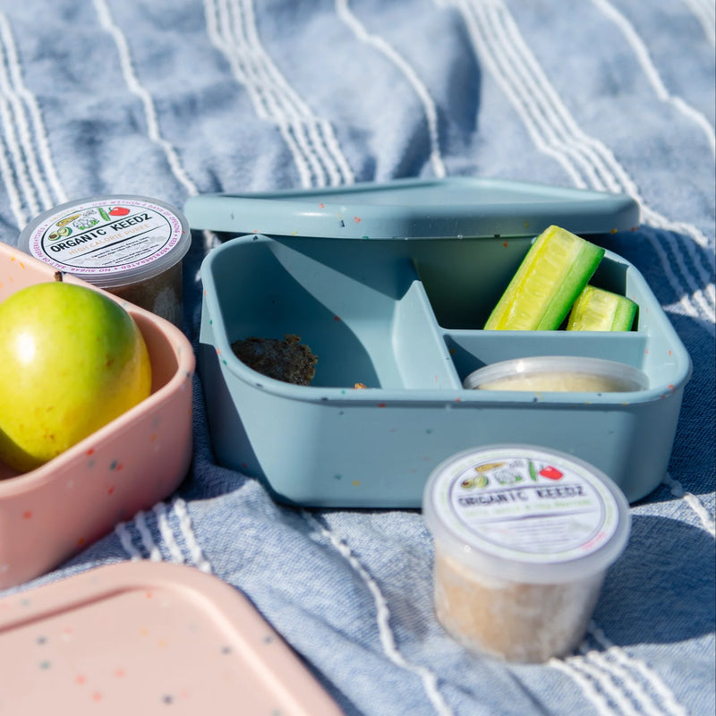 Munchmate Silicone Lunch Box (3 Compartments) | Baby Blue Speckles
